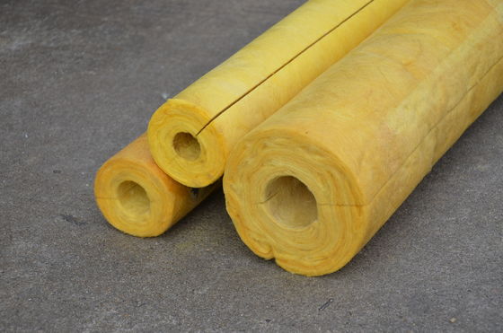 High Temp Glass Wool Pipe Insulation , Yellow Glasswool Pipe Cover