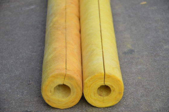 Yellow Fiber Glass Wool Pipe Insulation Material For Hot / Cold Pipe